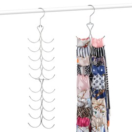 OMHOMETY 2 Pack Scarf Hanger for Closet, 20 Large Capacity Scarf Organizer, Space Saving Scarf Holder Hijab Rack Closet Organizers and Storage, Silver