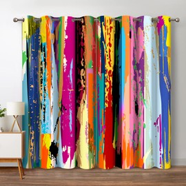 Jekeno Abstract Blackout Curtains Colorful Rainbow Design Multicolored Tainted Pattern Home Bedroom Living Room Hippie Decor Grommet Window Drapes 2 Panel Set, 42"x63"