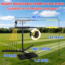 Wiseek 31-43 in Adjustable Batting Swing Trainer. Baseball Hitting Trainer with 5 Power Band System, 3 Ground Nails, Sandbag, Carry Bag.Baseball Training Equipment for All Ages Improve Swing Skills