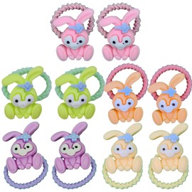 Pack of 10 Cute Little Hair Bobbles for Babies, Little Girls with Thin and Medium Hair, Elastic Kids Hair Bobbles with Animal, Fruit, Flower, Bow Designs (Habbit)