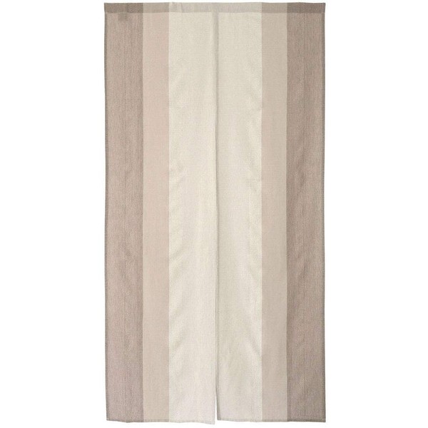SunnyDayFabric Long Noren Mattie Stripe Brown Cotton Natural Approx. 33.5