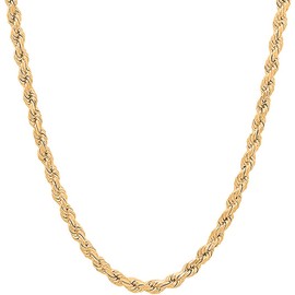 Savlano 18K Gold Plated 925 Sterling Silver 4mm Solid Italian Rope Diamond Cut Twist Link Chain Necklace With Gift Box For Men & Women - Made in Italy (22, 4mm)