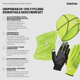 GripGrab Hi-Vis Cycling Winter Gift Box for Cyclists Set of 3 Cycling Gloves Underhelmet Hat Multifunctional Scarf