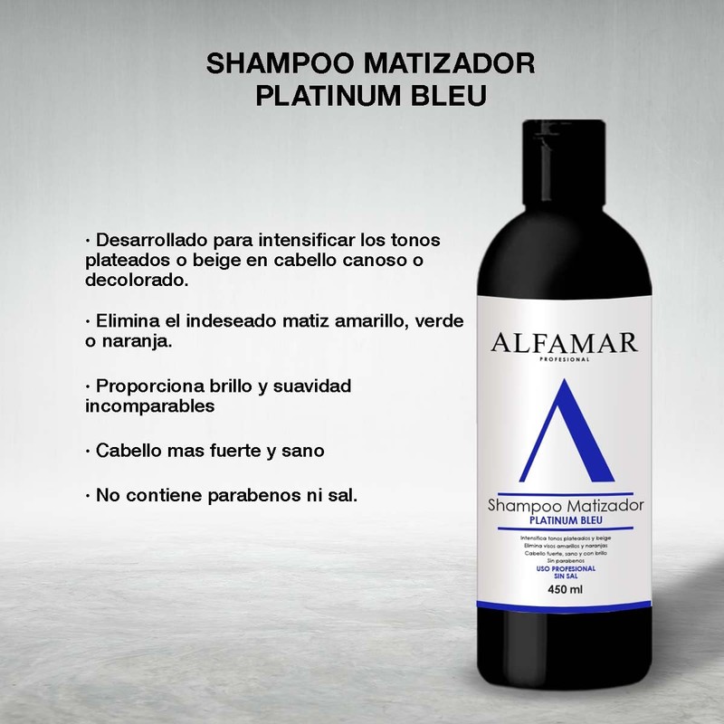 Shampoo Matizador Platinum Bleu Alfamar - Neutraliza Tonos Amarillo, Verde