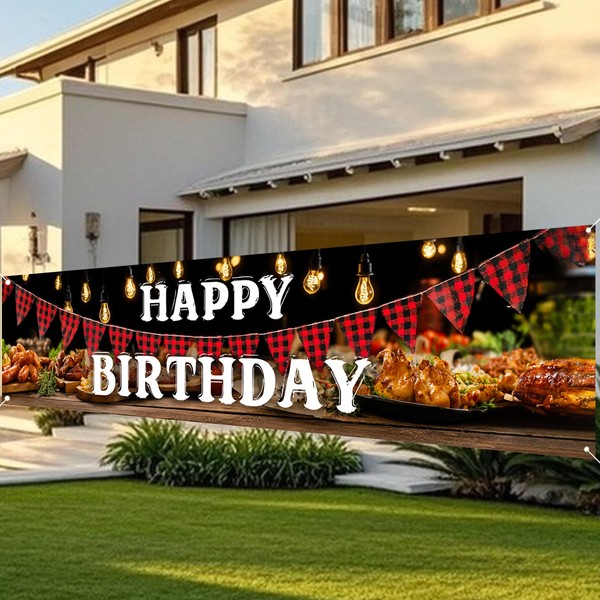Nuxovilar Happy Birthday Yard Banner - 78.7x17.7 Inch Rustic Red