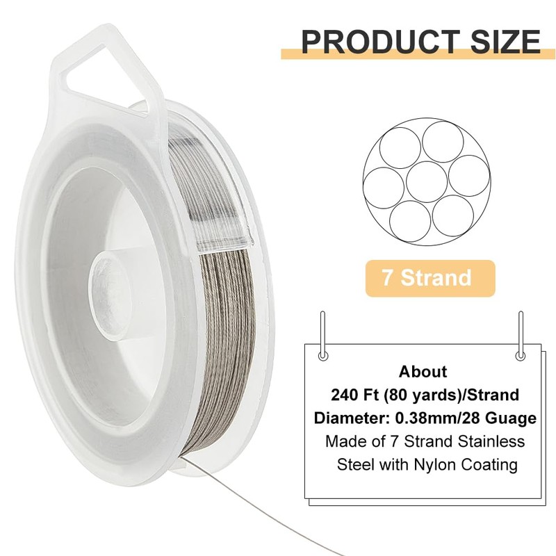 BENECREAT 240-Feet 0.015inch (0.38mm) 7-Strand Bead String Wire Nylon Coated