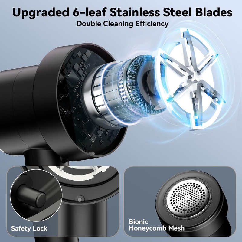 Rechargeable Fabric Shaver, 6-Leaf Blades, LED Display, 3 Speeds