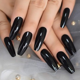CoolNail Glossy Nude Ballerina Press on False Nails Extra Long Natural Coffin UV Fake Fingers nails with Jelly Glue Sticker