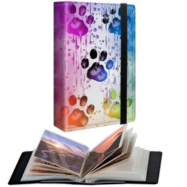 CGFGHHUY Small Photo Album 4x6 inch PU Leather Cover Photo Albums with 120 Photos Transparent Inner Pockets and Elastic Band Design Cute Photo Albums for Family Anniversary Wedding,Watercolor Dog Paws