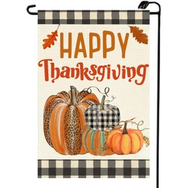 Pumpkin Happy Thanksgiving Garden Flag 12x18 Inch Double Sided for Outside Welcome Fall Harvest Buffalo Plaid Small Autumn Flags Party Gift Farmhouse Yard Outdoor Decoration GE04