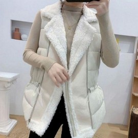 Women's Plus Size Long Puffer Vest - Fleece Lined, Waist Cinch, Winter Daily Wear Winter Black