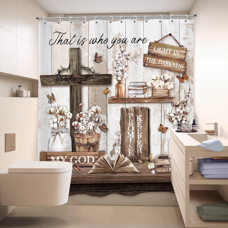 LIGHTINHOME Farmhouse Christian Shower Curtain 60Wx72H Inches Inspirational Rustic Bible