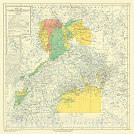 Historic Pictoric Map : Uganda 1929, Map of Uganda Protectorate, Antique Vintage Reproduction : 16in x 16in