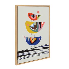 Kate and Laurel Sylvie The Family Tree Bird Block Print in Framed Canvas Wall Art by Rachel Lee, 23x33 Natural