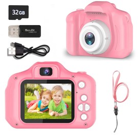 Uyeyuy Upgrade Kids Selfie Camera, Christmas Birthday Gifts for Kids, Upgrade HD Kids Digital Video Cameras for Toddler, Good Toys for Over 6 years old Boy Girls with 32GB Card and Card Reader(pink