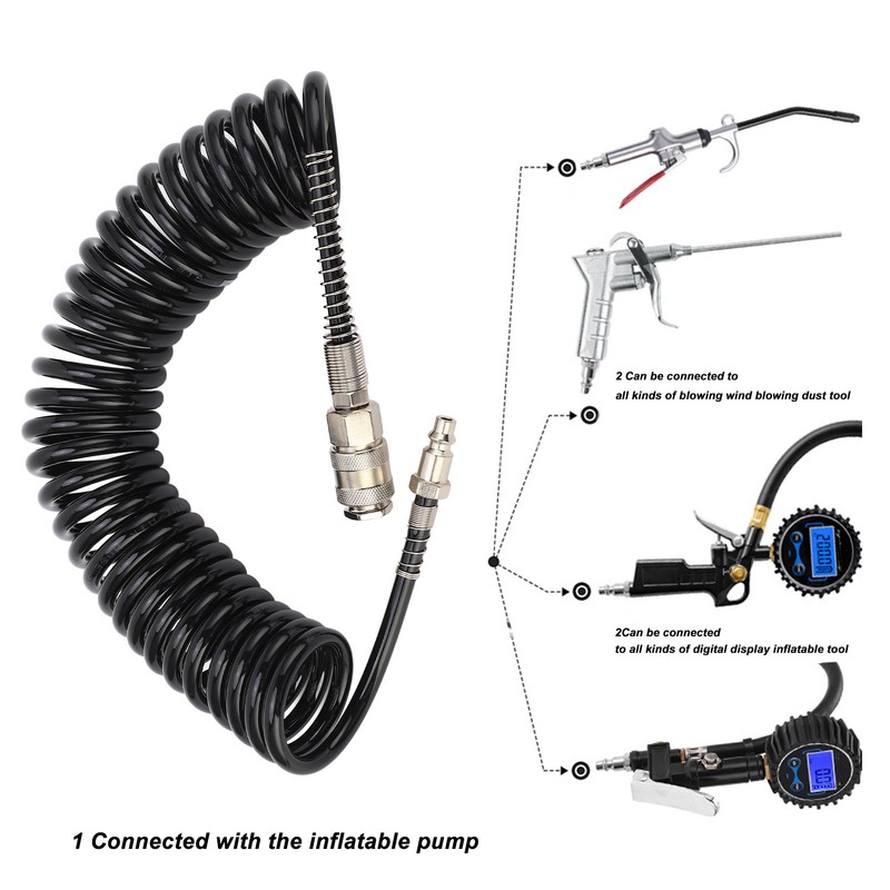 Recoil Air Hose Pressure Resistant Durable Flexible Lightweight Coiled Air