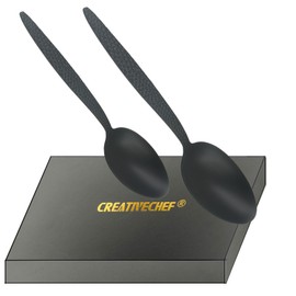 CREATIVECHEF Kunz Spoons, Chef Kunz Cooking Spoons, Stainless Steel Titanium Shiny Basting Spoon, 18/10 Stainless Steel, Plating Kunz Spoons, Dinner Serving Spoons (Black)