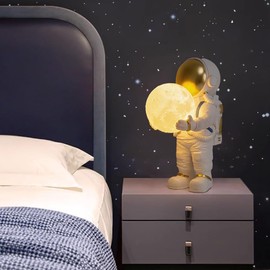 Meefad Astronaut Table Lamp Cute Space Lamp Spaceman Bedside Lamp 3D Moon Nightstand Lamp Kids Night Light for Bedroom