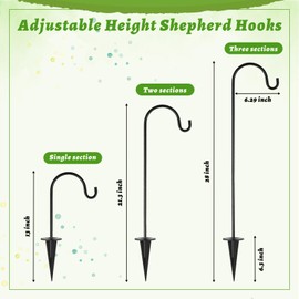 Therwen 20 Pcs 28 inch Adjustable Outdoor Shepherd Hooks Small Garden Bird Feeder Stand Heavy Duty Shepards Hook for Garden Decor, Plant Hanger, Lantern Hook, Solar Light Hanging