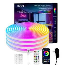 ATHONO Neon Rope Light,IC+RGB 32.8FT LED Strip Light,Outdoor IP67 Waterproof,Music Sync,DIY Design,Softer Material,Neon Lights for Gaming Room Living Bedroom Wall Decor