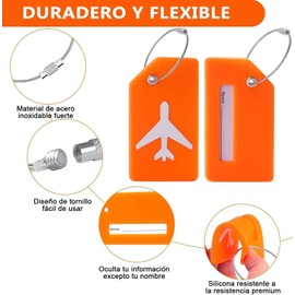 Juego de 9 Etiquetas de Silicona para Equipaje con Tarjeta ID, Identificador de Maletas Reutilizable, Perfecta para Viaje en Avión y Detectar Rápidamente tu Maleta en el Aeropuerto