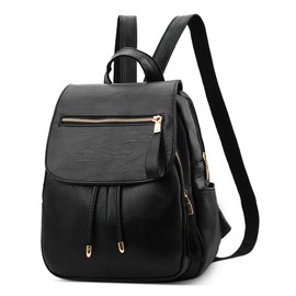 DORRISO Fashion Simple Women Backpack Lightweight PU Leather Small Rucksack Casual Daypacks for Travel School Holiday Business Daily Ladies Cute Water-Resistant Knapsack Black