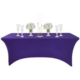 Dark Purple Spandex Tablecloths 4ft for Rectangle Table,Stretchable Tablecloth Washable Table Cover,Fitted Spandex Stretch Patio Table Covers for Event,Wedding,Banquet,Party,Covering Stalls,Exhibition