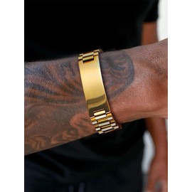 ChainsHouse Gold ID Bracelet for Men, 15MM 18K Gold Plated Bangle Bracelets for Men Women