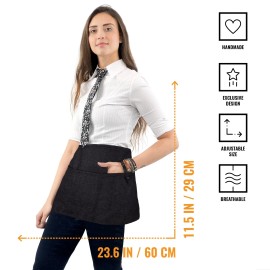 Under NY Sky Waist Apron - 3 pockets, Durable Twill - Half Apron - Server, Waiter, Waitress - Black Denim