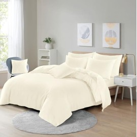Microfibre Duvet Cover Set, Ultra Soft Bedding, 100% Polyester (Cream, Double)