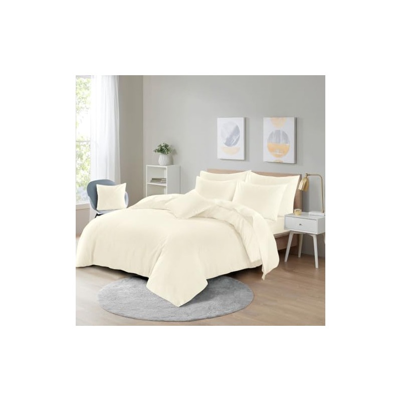 Microfibre Duvet Cover Set, Ultra Soft Bedding, 100% Polyester (Cream,