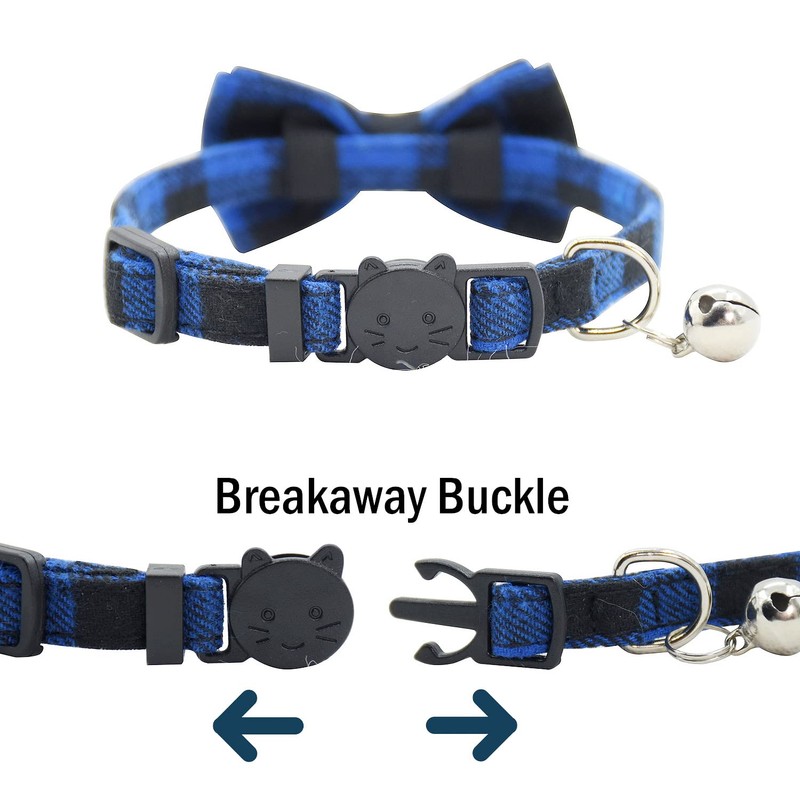 Cat Collar Breakaway with Bell and Bow Tie, Plaid Design