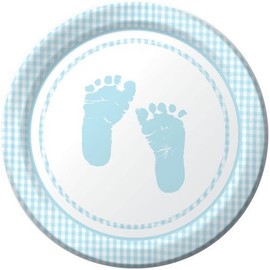 Plaid It's a Boy Footprints Lunch Plates, 8ct, Baby Shower Supplies and Decor