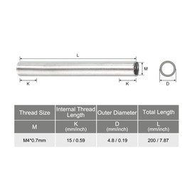 sourcing map Pack of 10 Round Coupling Nuts M4 x 0.7 mm Internal Thread 200 mm Thread Round Sleeve Connector Rod Bolt Pipe Nut Hardware Attachment Silver