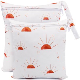 FenFang Wetbag Nursery, Pack of 2 Wet Bags, Nappy Bag, Cloth Nappies, Wet Bag, Organiser Bag, Changing Bag, Waterproof Reusable, White Sun, Bag organiser
