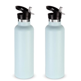 Neihepal Botellas de agua aisladas de 24 onzas a granel, paquete de 2 unidades, botella deportiva de doble pared de acero inoxidable con tapa de popote, taza térmica reutilizable de metal con tapa de mano para la escuela, ciclistas, excursionistas, regal