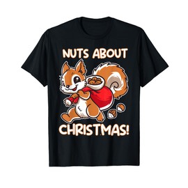 Nuts About Christmas Squirrel Holding A Candy Cane Xmas T-Shirt