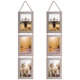 Lavezee 4x6 Collage Hanging Triple Picture Frames Set, Rustic 6 Opening Vertical Frame Made to Display 4 by 6 Inch Photo Postcard for Wall Decor