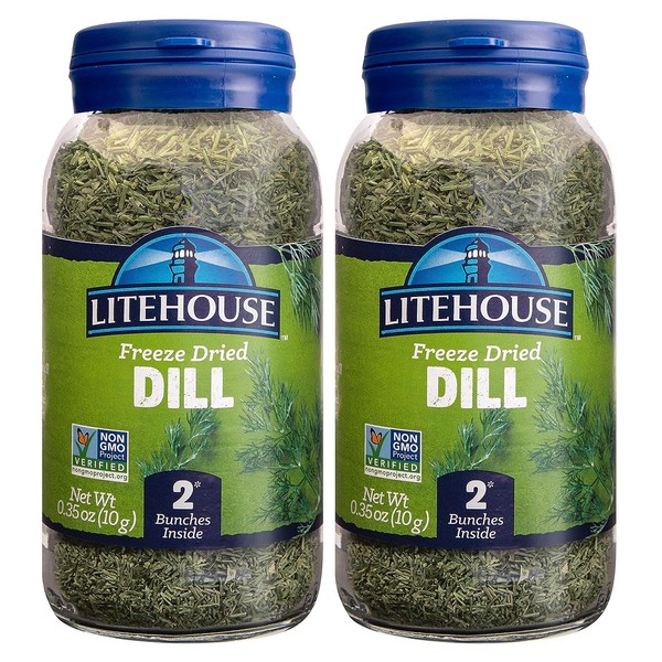 Litehouse Freeze Dried Dill - Substitute for Fresh Dill, Jar Equal to 2 Dill Fresh Bunches, Organic, Dill Weed Seasoning, Non-GMO, Gluten-Free - 0.35 Ounce 2-Pack