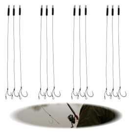 12Pcs Barbless Curve Shank Carp Hooks Hair Rigs,Pre-Tied Stainless Steel Carp Fishing Tackle with Swivels & Protective Rubber Sleeves Sizes 6, 8 & 10 for Freshwater & Saltwater Angling
