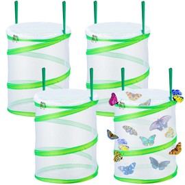 4 Pcs Pop up Insect and Butterfly Habitat Cage Terrarium 12" x 14" Tall Clear Mesh Caterpillars Enclosure Cage Butterfly Net Habitat House with Handle and Zipper Door for Kids Home School Use