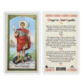 St Expedite Prayer Card, Pocket Size, Laminated (HC9-079E); Saint Patron for Expeditive Solution and against Procrastination, Vintage Holy Card for Daily Christian Devotional for Men, Women and Kids