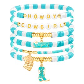 Ronglry Pink Cowgir.l Outfit for Women Western Bracelets for Women Cowgir.l Beaded Stretch Bracelets Bulk Clay Boho Summer Beach Friendship Bracelet Cowg.irl Accessories Western Jewelry-blue