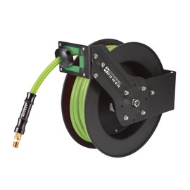 DYANMIC POWER Retractable Metal Air Hose Reel – 3/8" I.D. x 50-Foot Heavy-Duty Hybrid Hose for Durable, Space-Saving Storage