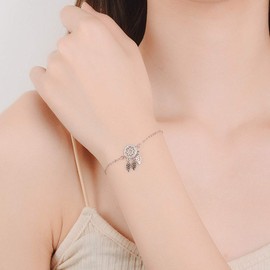 Belons Girls Bracelet 925 Sterling Silver Cubic Zirconia Dream Catcher Charm Bracelet Adjustable Hand Chain for Women Ladies