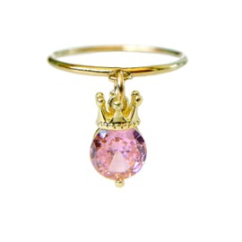 Pink Crown Cubic Zirconia Charm Ring in 14K Gold Filled, Dangle CZ Charm, Textured Smooth or Thin Band, October Birthstone, Size 4 5 6 7 8, Jewelry Inspirations