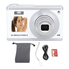 4K Digital Camera Dual HD IPS Screen 10x Optical Zoom Autofocus Retro Compact Digital Camera with Telescopic Lens for Travel Photography Vlogging White