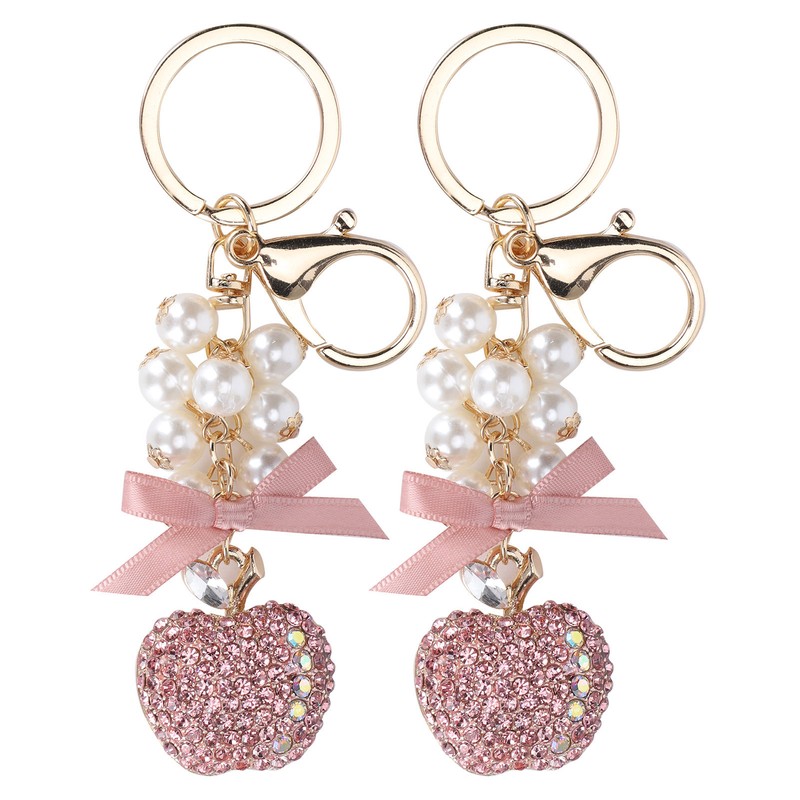 2Pcs Keychain Pendant Pearl DiamondStudded Fruit Shape Key Ring Girl