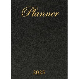 2025 Weekly Planner: Black Leather & Gold | One Week on Two Pages | Medium Size - A5 (6"x8") | Vertical Layout | Column View Organizer | Compact Calendar | Agenda & Diary | January – December 2025