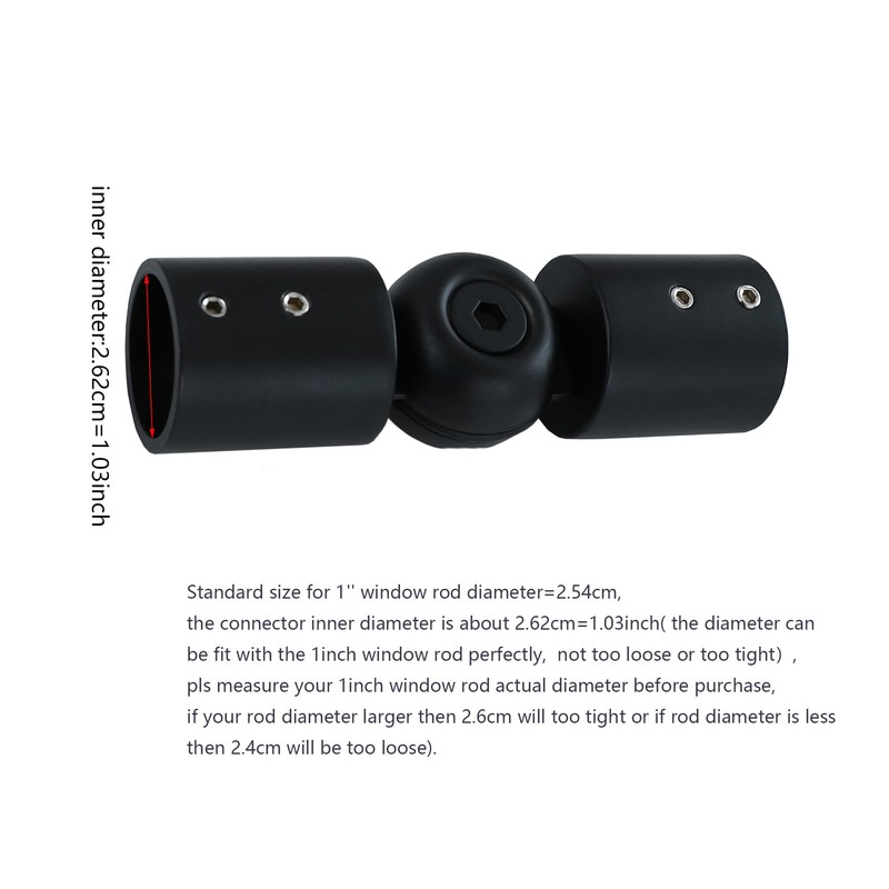 1" Window Corner Curtain Rod Connector 1 pcs Black, Adjustable